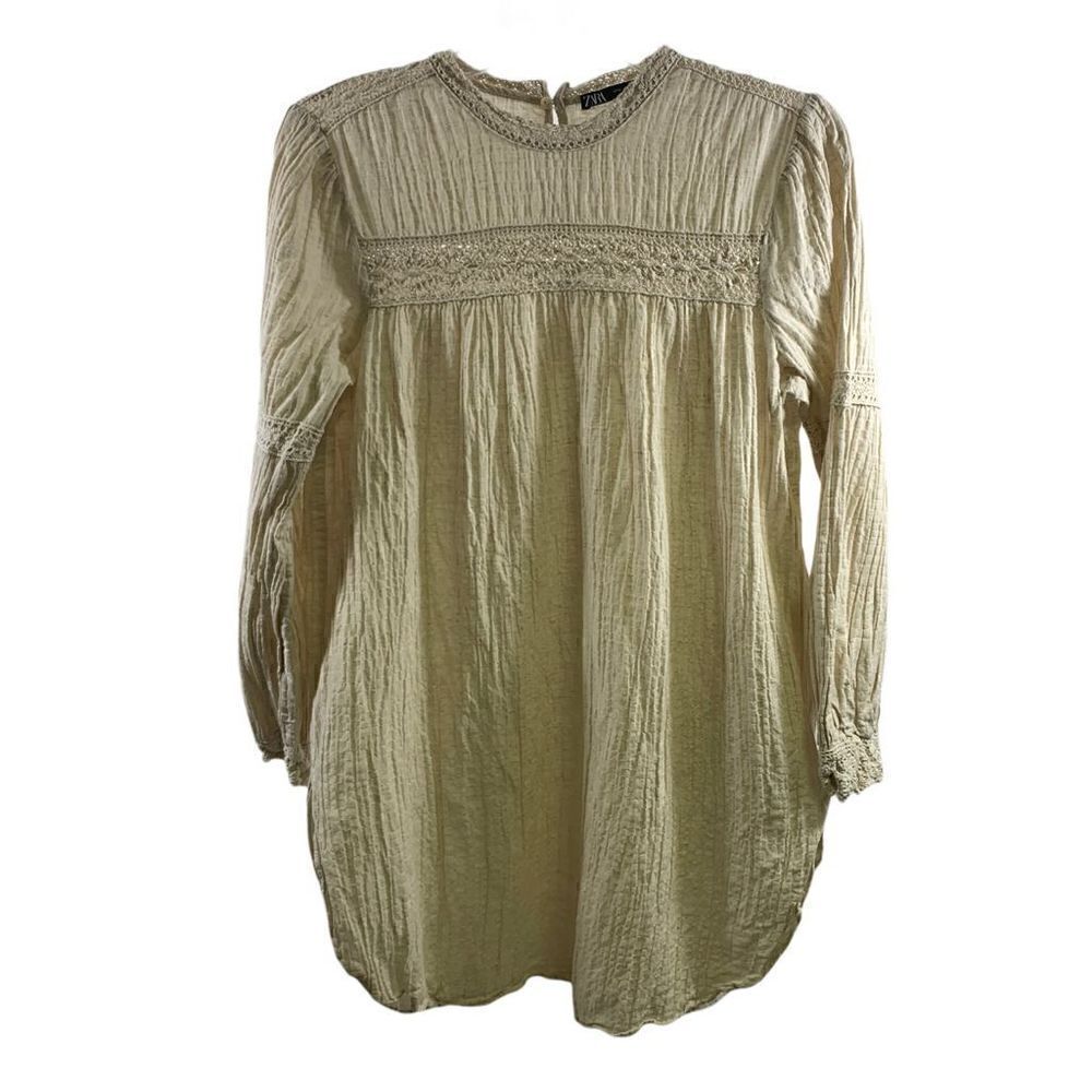 Zara Cream Linen Cotton Blend Tunic Dress Size M